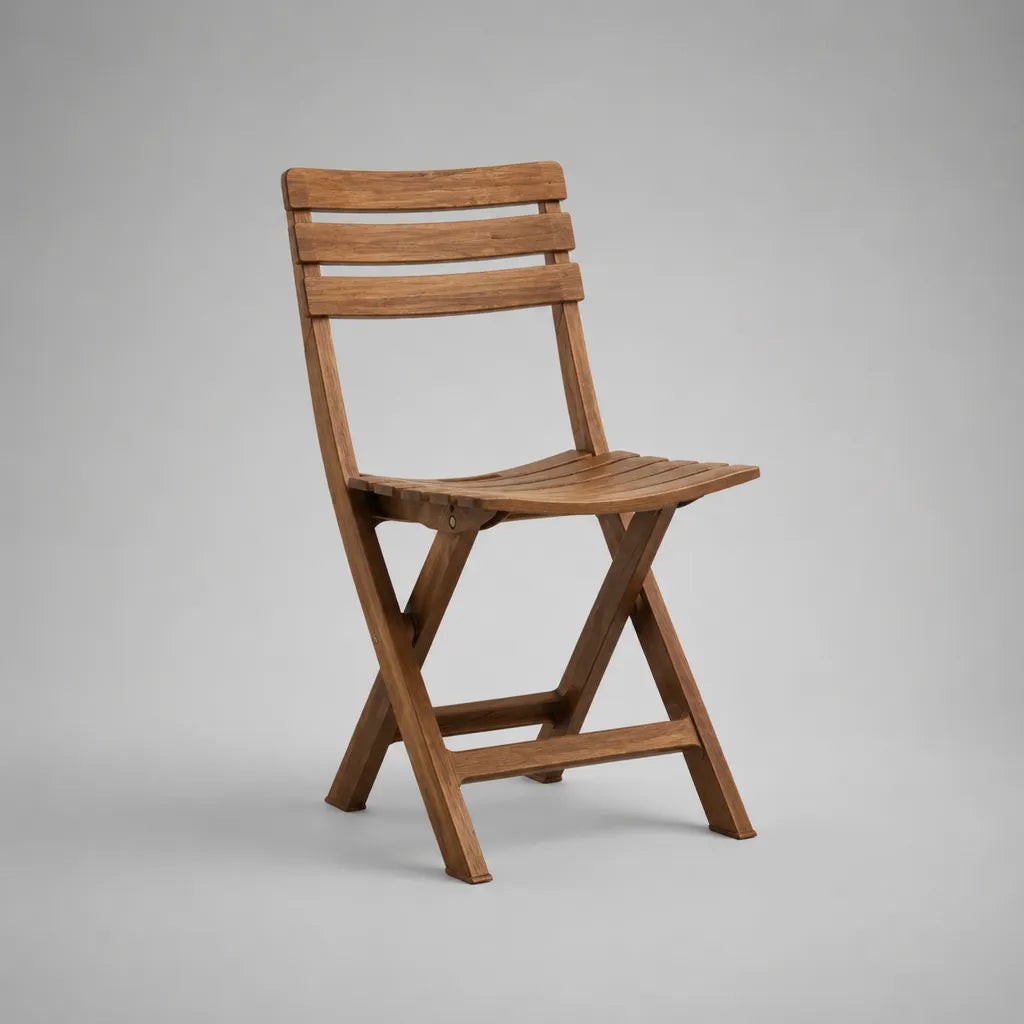 Chaise de jardin pliante en bois brun naturel avec dossier à lattes, 46 × 56 × 87 cm