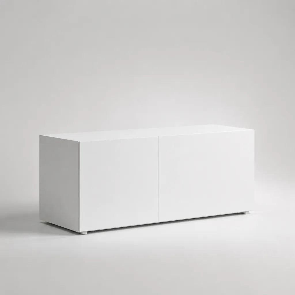 Meuble TV bas rectangulaire à 2 portes en panneaux de particules blanc, 120 × 40 × 60 cm