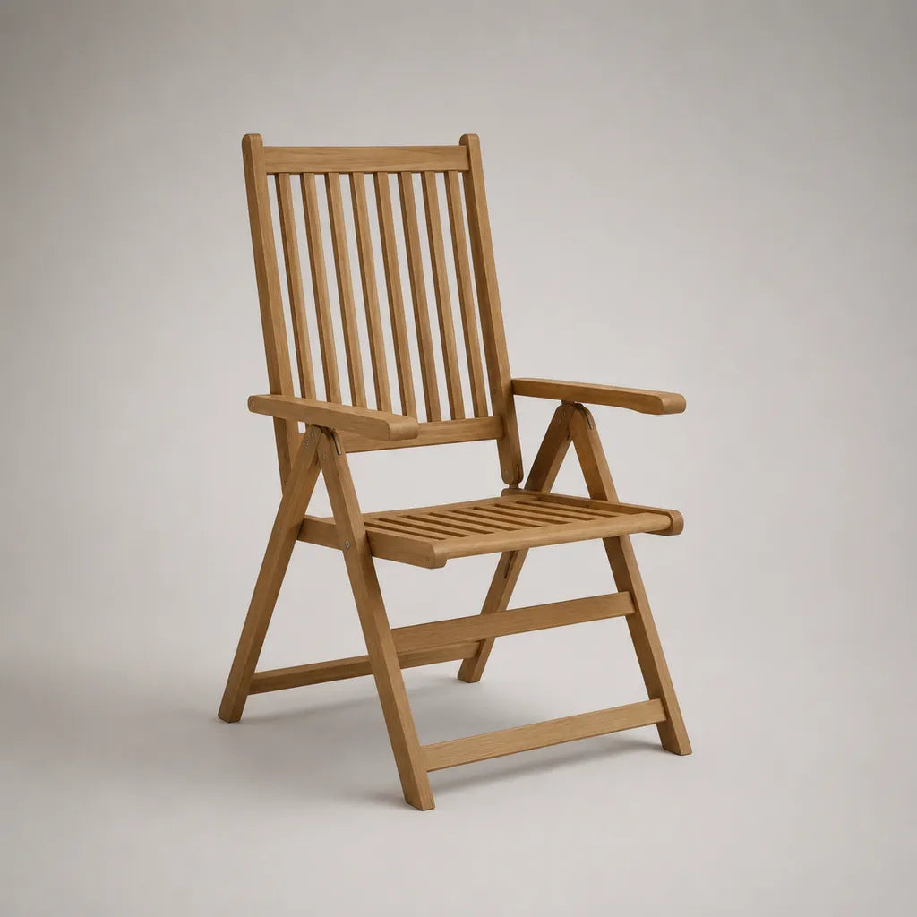 Chaise de jardin pliante en bois avec accoudoirs, brun naturel, 58 × 62 × 94 cm