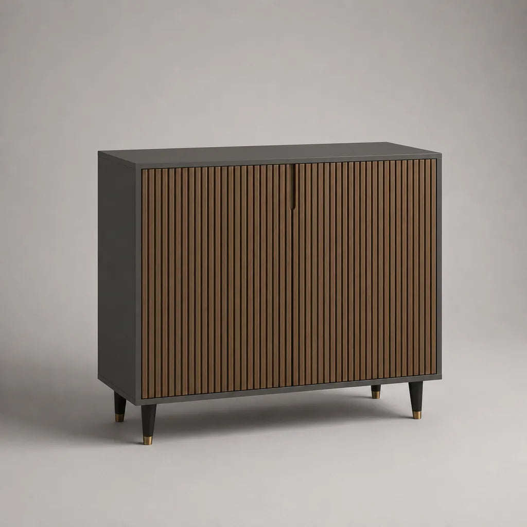 Buffet de rangement rectangulaire à 2 portes en MDF et panneaux de particules, anthracite et marron noyer, 100 × 40 × 90 cm
