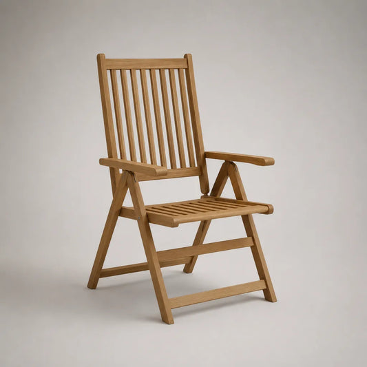 Chaise de jardin pliante en bois avec accoudoirs, brun naturel, 58 × 62 × 94 cm