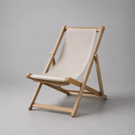 Chilienne pliante inclinable beige en bois massif et toile, 96 x 60 x 80 cm