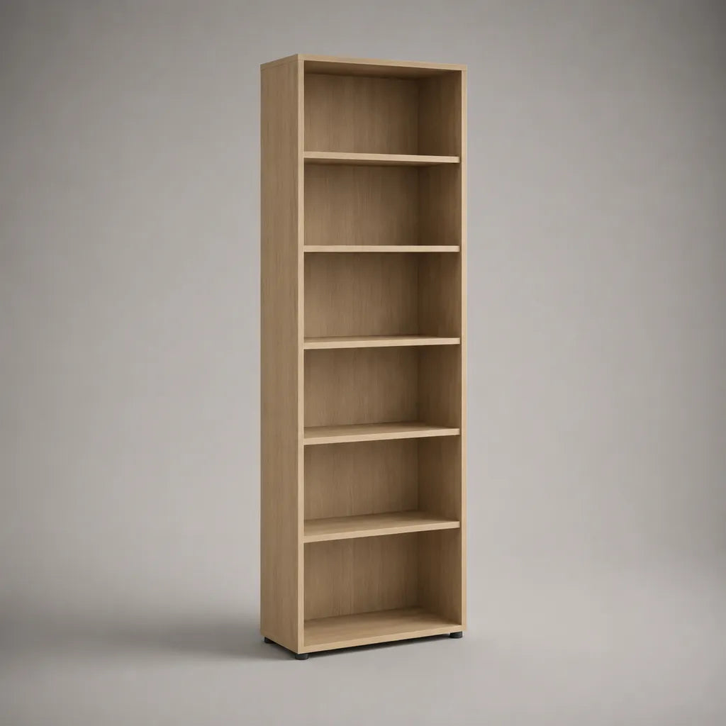 Bibliothèque haute rectangulaire en bois à 6 niveaux, chêne clair, 180 × 60 × 24 cm