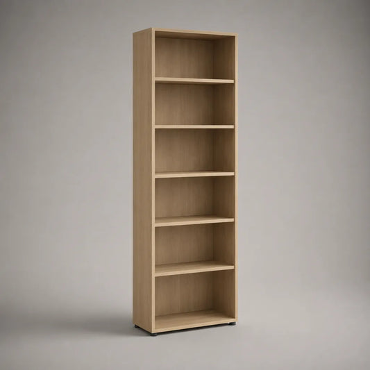 Bibliothèque haute rectangulaire en bois à 6 niveaux, chêne clair, 180 × 60 × 24 cm