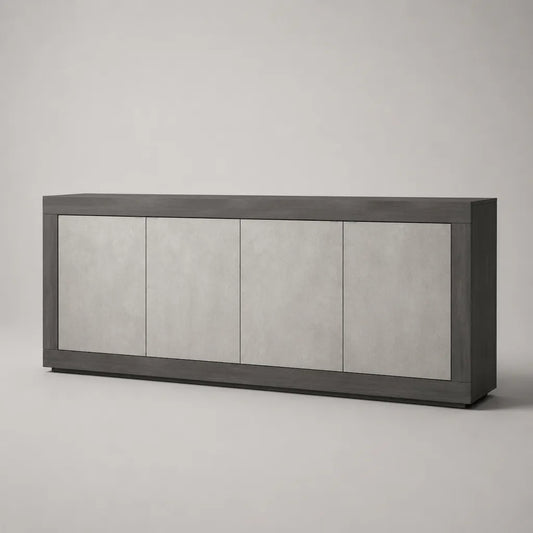 Buffet rectangulaire 4 portes en MDF et panneaux de particules, gris anthracite et gris clair, 180 × 40 × 80 cm