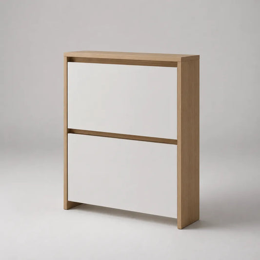 Meuble à chaussures à 2 abattants en MDF mélaminé blanc et chêne clair, 80 × 25 × 100 cm