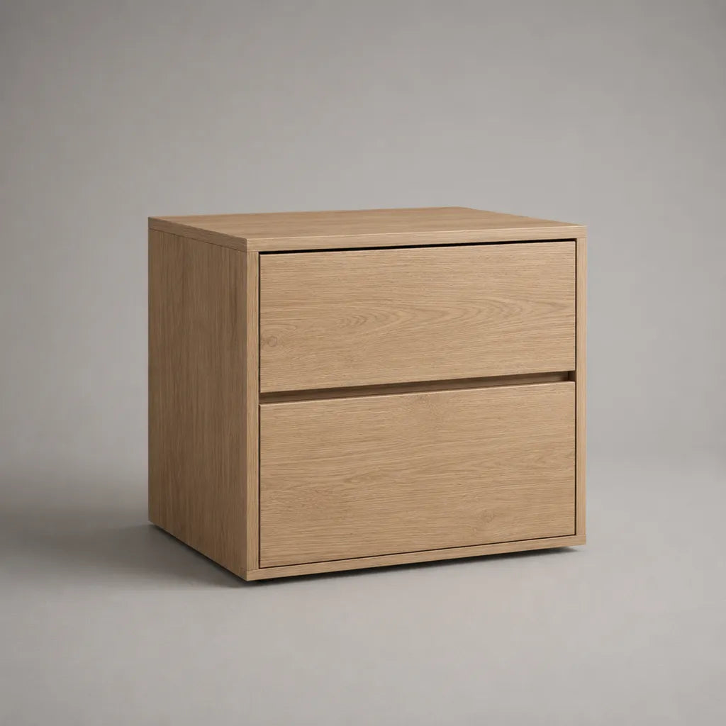 Table de chevet rectangulaire en bois à 2 tiroirs, chêne clair, 45 × 40 × 50 cm
