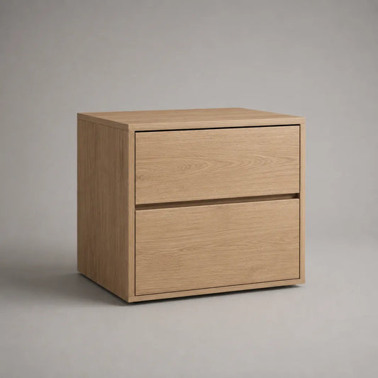 Table de chevet rectangulaire en bois à 2 tiroirs, chêne clair, 45 × 40 × 50 cm