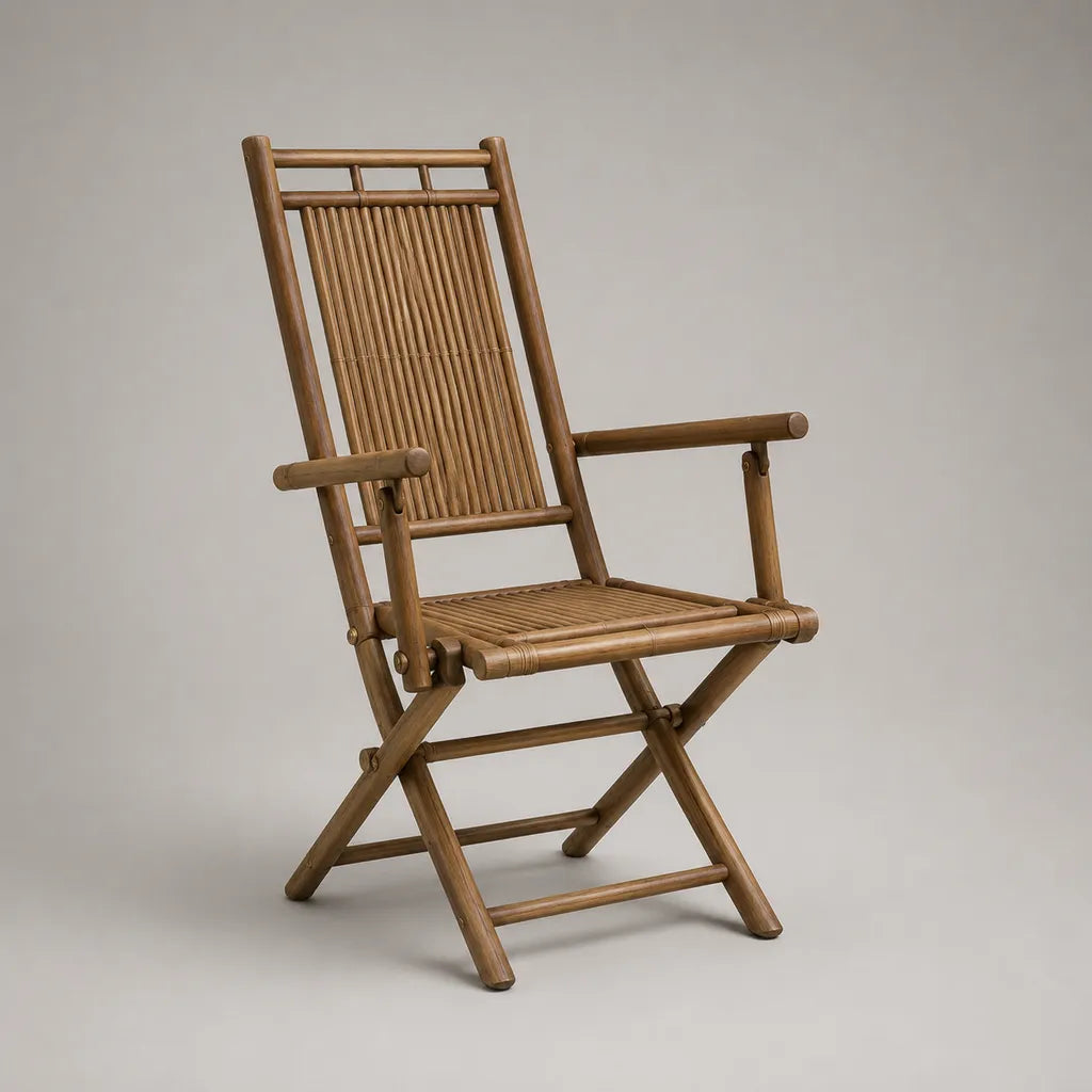 Chaise pliante d’extérieur avec accoudoirs en bambou massif marron, 58 × 64 × 102 cm
